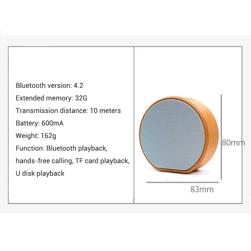 Mini Wireless Bluetooth Speaker Wooden Portable Subwoof Sound With Mic TF card U Disk FM AUX Music Play Loudspeaker Speakers (9)