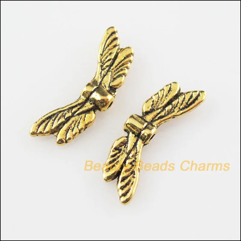 

15Pcs Antiqued Gold Tone Animal Dragonfly Wings Spacer Beads Charms 7x20mm