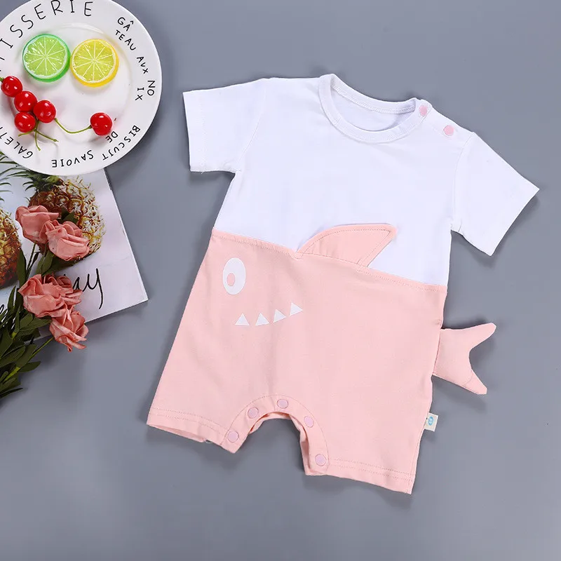 Хлопковые комбинезоны для новорожденных; летние мягкие детские комбинезоны с короткими рукавами; Одежда для новорожденных - Цвет: shayu pink