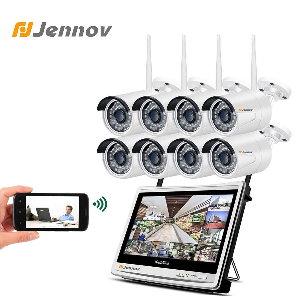 

Jennov 8CH 960P 12Inch LCD Video Surveillance System Wireless CCTV System Wireless NVR Home Security Camera Outdoor IP Camera
