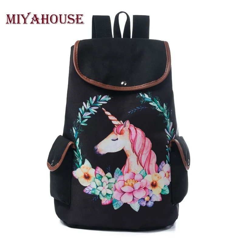 Miyahouse модные в виде единорога из мультфильма, с принтом рюкзак женская обувь со шнуровкой из парусины школьная сумка для подростков путешествия