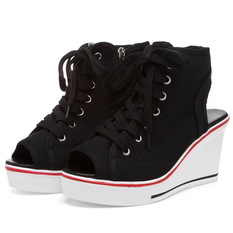 white Verano Chussure Zapatos Lona Tacones Botas Primavera Mujer Cuña Casuales Black De Altos 2017 Plataforma Mujeres Sandalias pwaxfnCOq