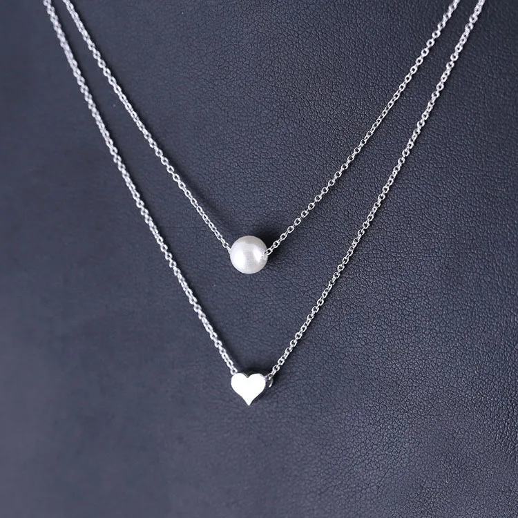 Модное ожерелье с двухслойным чокером, женское ожерелье, жемчужное ожерелье в виде сердца, подвеска на шею, колье, Женская цепочка на ключицы - Окраска металла: 1