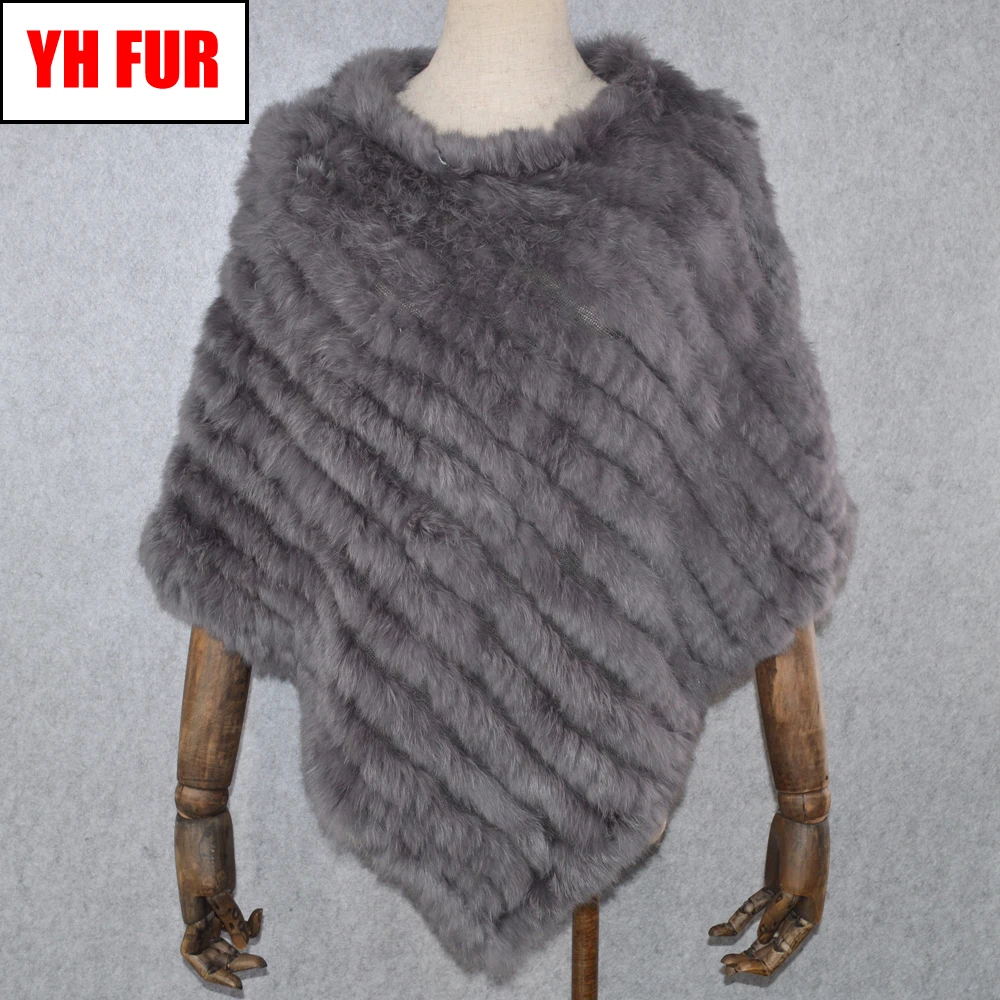 

2019 Hot Sale Women Real Rabbit Fur Shawl Natural Real Knitted Real Rabbit Fur Poncho Scarf Autumn Winter Rabbit Fur Pashmina