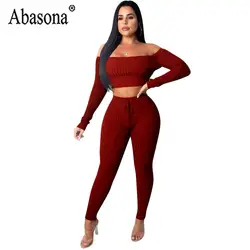 Abasona ребристые для женщин комплект из 2 частей с открытыми плечами комбинезон однотонные пикантные выдалбливают облегающая одежда для