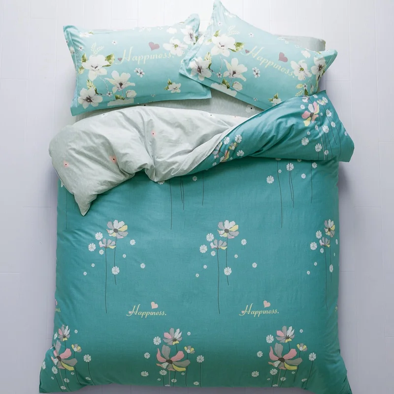 

TUTUBIRD 100% cotton queen duvet covers bedding sets blue floral pastoral bedlinen bedclothes cute soft bedsheet pillowcases 4pc