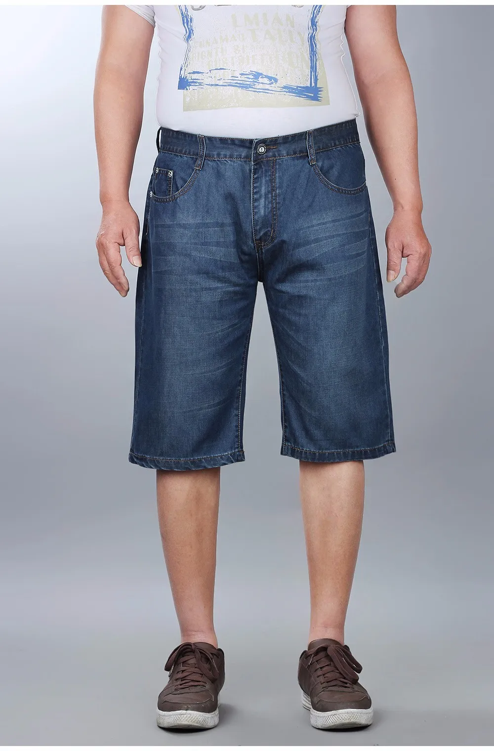 Drizzte бренд мужские, 40, 42, 44, 46, 48 50 52 плюс Размеры модные джинсовые шорты Мода короткие синие джинсы Большие высокие джинсы брюки для девочек