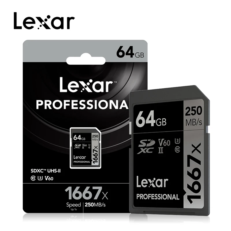 Оптом и продажи, оригинальные Lexar читать 250 МБ/с. 1667x SD Card 64 Гб 128 256 SDXC UHS-II U3 флэш-карта памяти для 3D 4K цифровой Камера