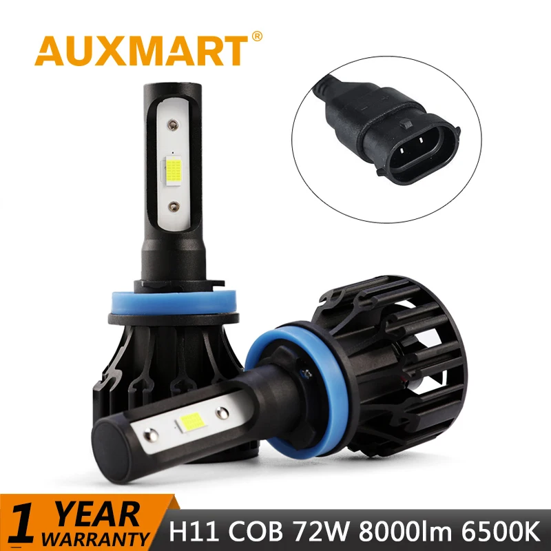 Auxmart Автомобильные фары H11 светодиодные комплект COB комбо 72 Вт 8000лм 6500 к лампы 12 В 24