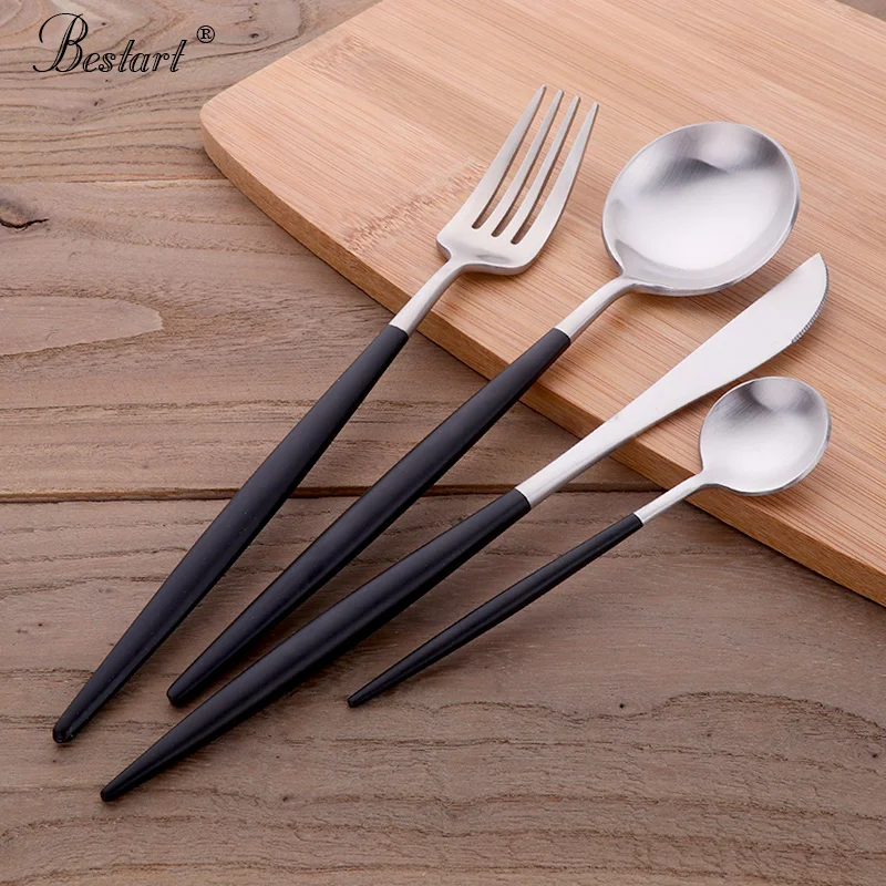 18/10 European Black Stainless Steel Cutlery Set Luxury Matte Forks