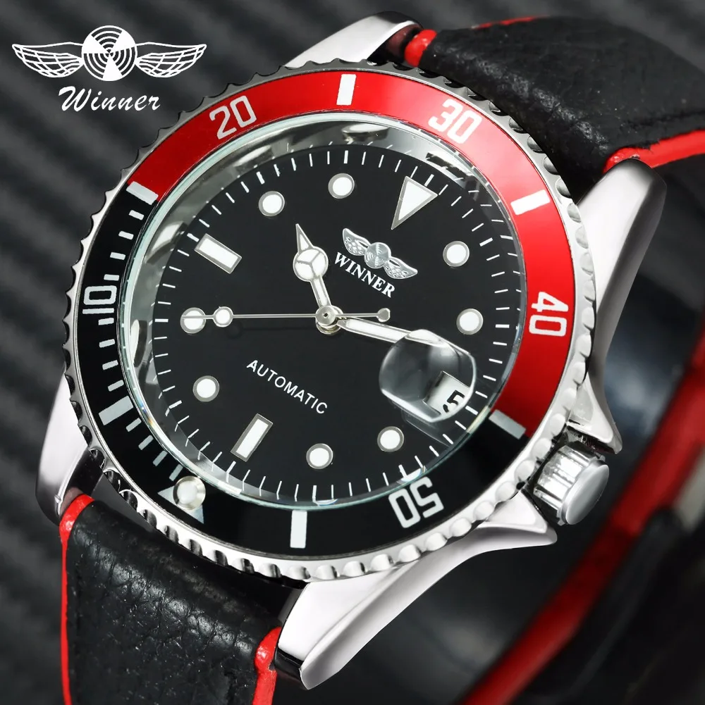 

WINNER Elegant Mens Luxury Automatic Mechanical Genuine Leather Strap Calendar Watch Male Clock