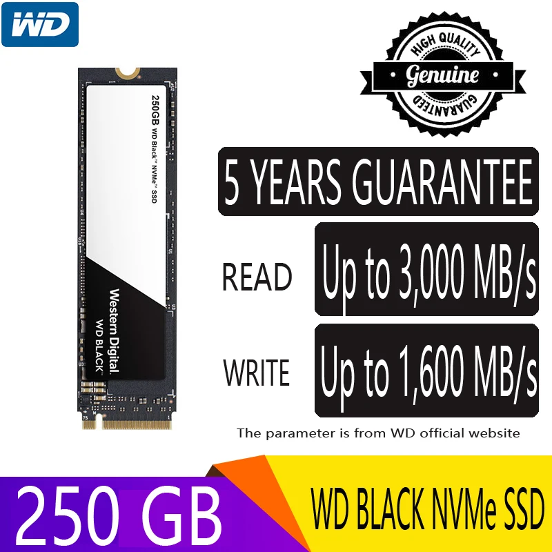 WD Black NVMe 250 ГБ M.2 твердотельный накопитель(SSD диск 250 ГБ 2280 PCIe Gen3* 4, 8 GB/s 3000 МБ/с. WDS250G2X0C для портативных ПК Тетрадь