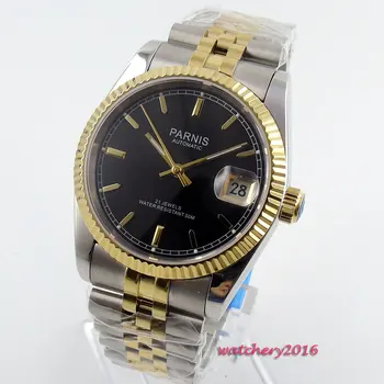 

36mm parnis Black Dial Luminous Marks Complete Calendar Sapphire Crystal 21 jewels MIYOTA Automatic Mechanical women's watch