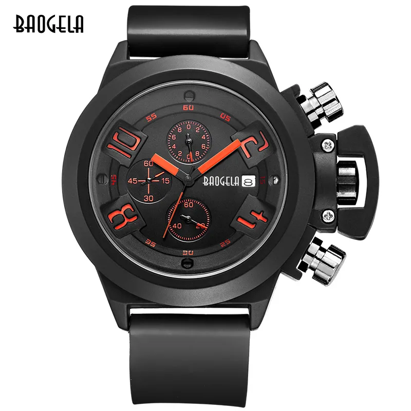 Baogela Модные мужские кварцевые часы Спортивные Хронограф Montre Homme Relogio Masculino силиконовые наручные часы для мужчин часы - Цвет: BGL1606-Black
