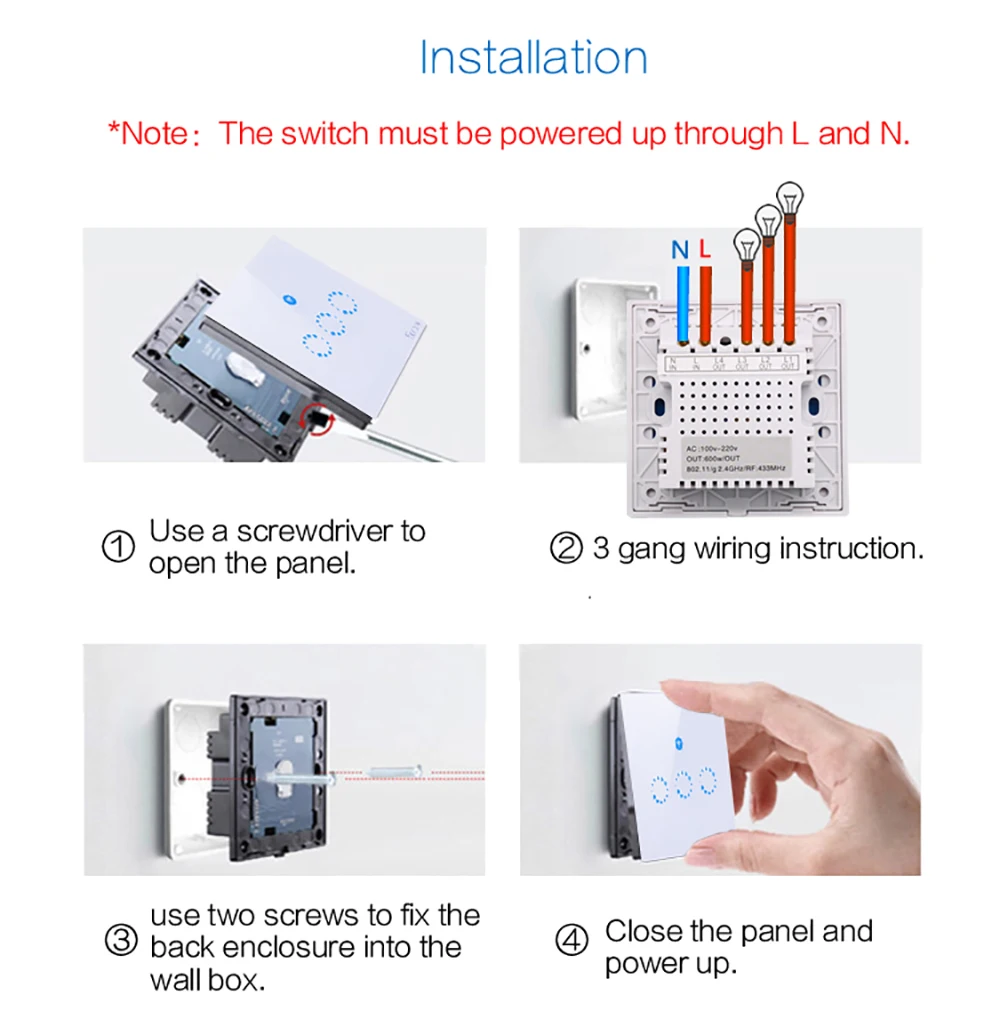 Painel de Toque Interruptor de Luz 86 tipo Reino Sonoff Inteligente Wifi - App Touch Control Wall Light Mudar 1 2 3 Gang Unido Parede Casa t1 rf 13 Control Wall Light mudar 1 2 3