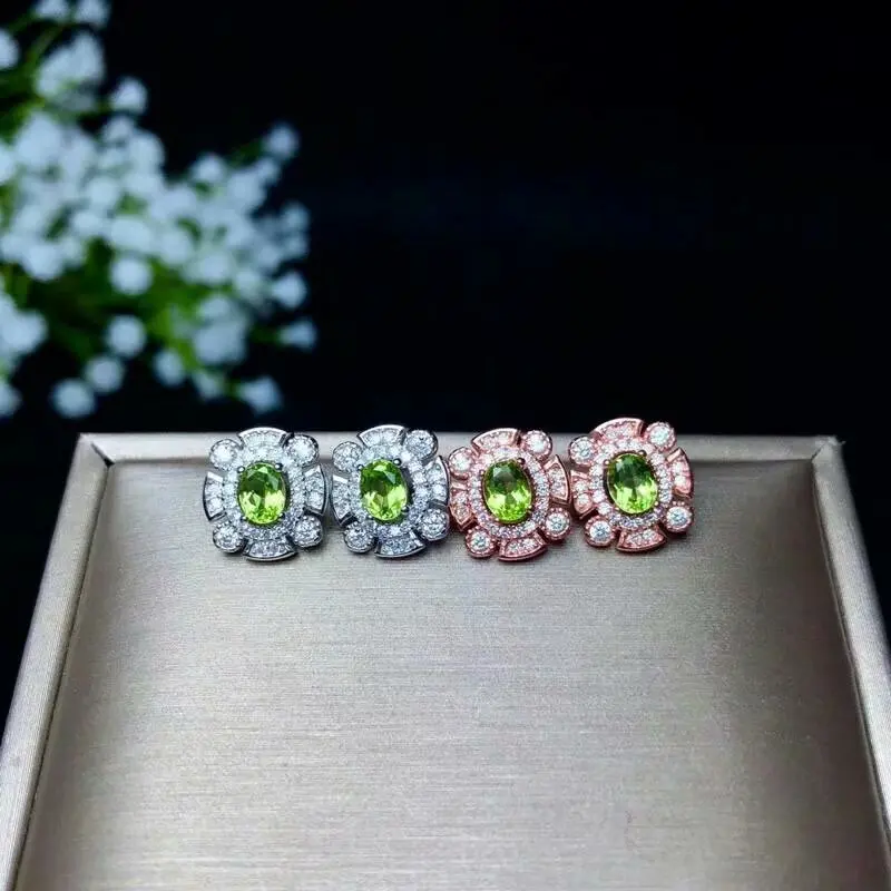 

SHILOVEM 925 sterling silver PERIDOT stud earrings classic fine Jewelry women wedding plant GIFT wholesale new be040501agg