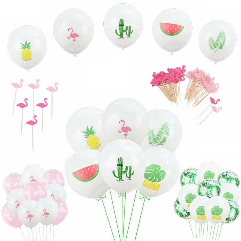 

10pcs 12inch Hawaiian Flamingo Pinapple Balloons Flamingo Cake Topper Summer Wedding Balloon Decoration Party Topper Supplies 7z