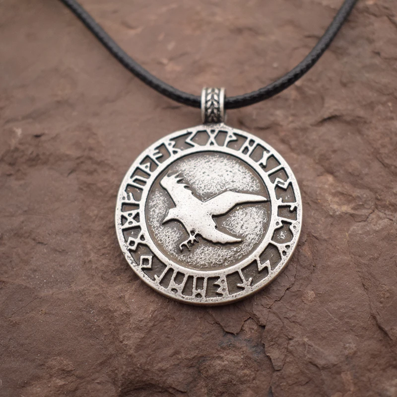 Odins Ravens Double Sided Silver Viking Norse Rune Amulet Pendant Necklace Raven Odins Ravens Double Sided Silver Viking Norse Rune Amulet Pendant Necklace Raven