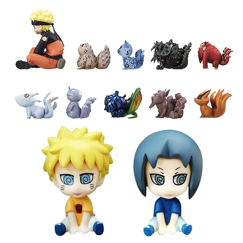 

11pcs/lot Anime Naruto Figure Q Version Toys Nine Tail Naruto Childhood Tail Box Egg Action Figure Toys For Children #E