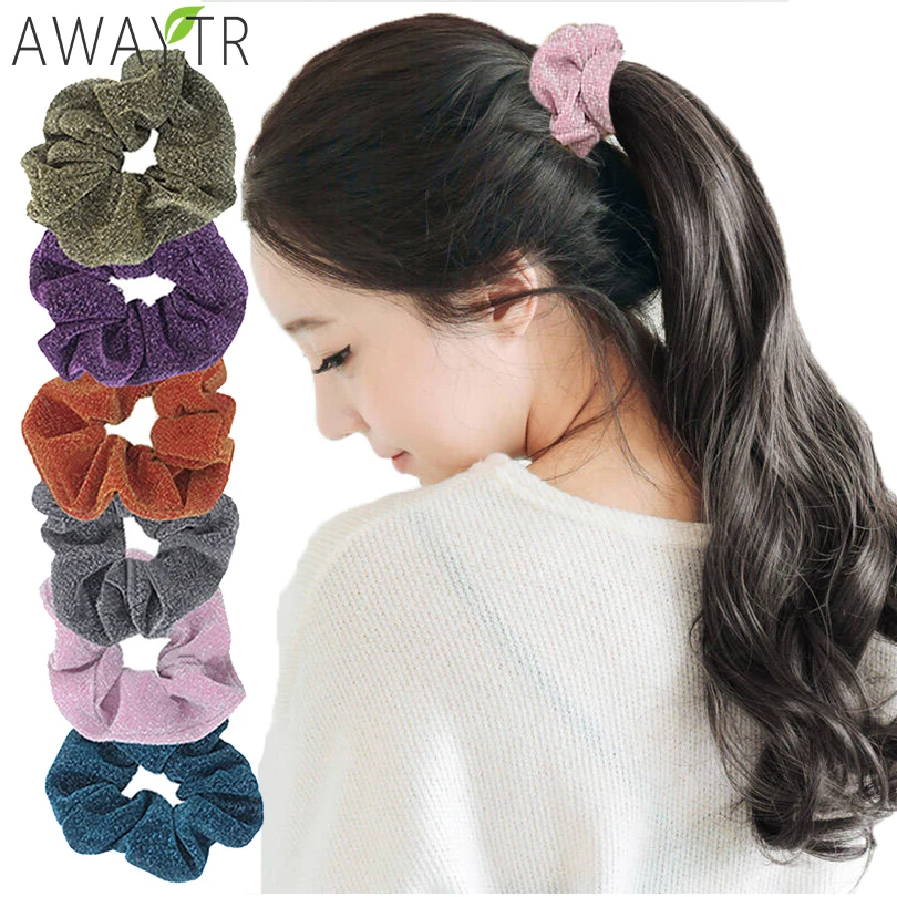

Velvet Glitter Metalic Scrunchies Elastic Ponytail Holder For Women Shiny Rubber Band Girls Fashion Hair Tie Hair Accessoires