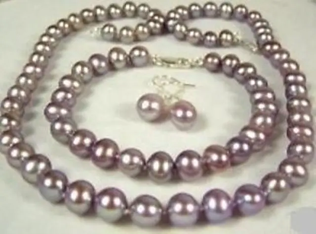 

FREE SHIPPINGNice set 7-8mm Freshwater purple pearl necklace 18" (A0423)