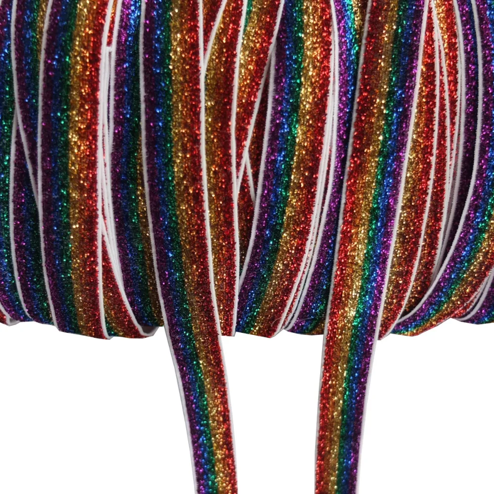 10 Yards RAINBOW Glitter Elastic 5/8 inch Sewing Elastic Glitter FOE