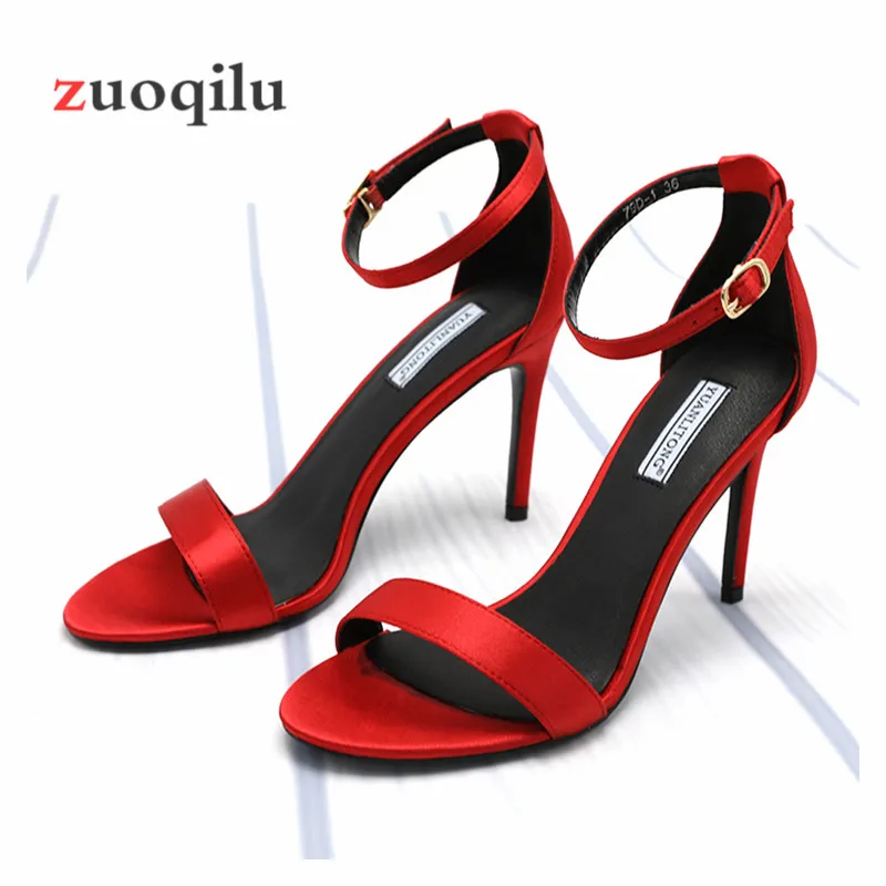 

Dropshipping Women Heeled Sandals Bandage Ankle Strap Pumps High Heels 9 CM Black Red Thin Heels Lady Shoes
