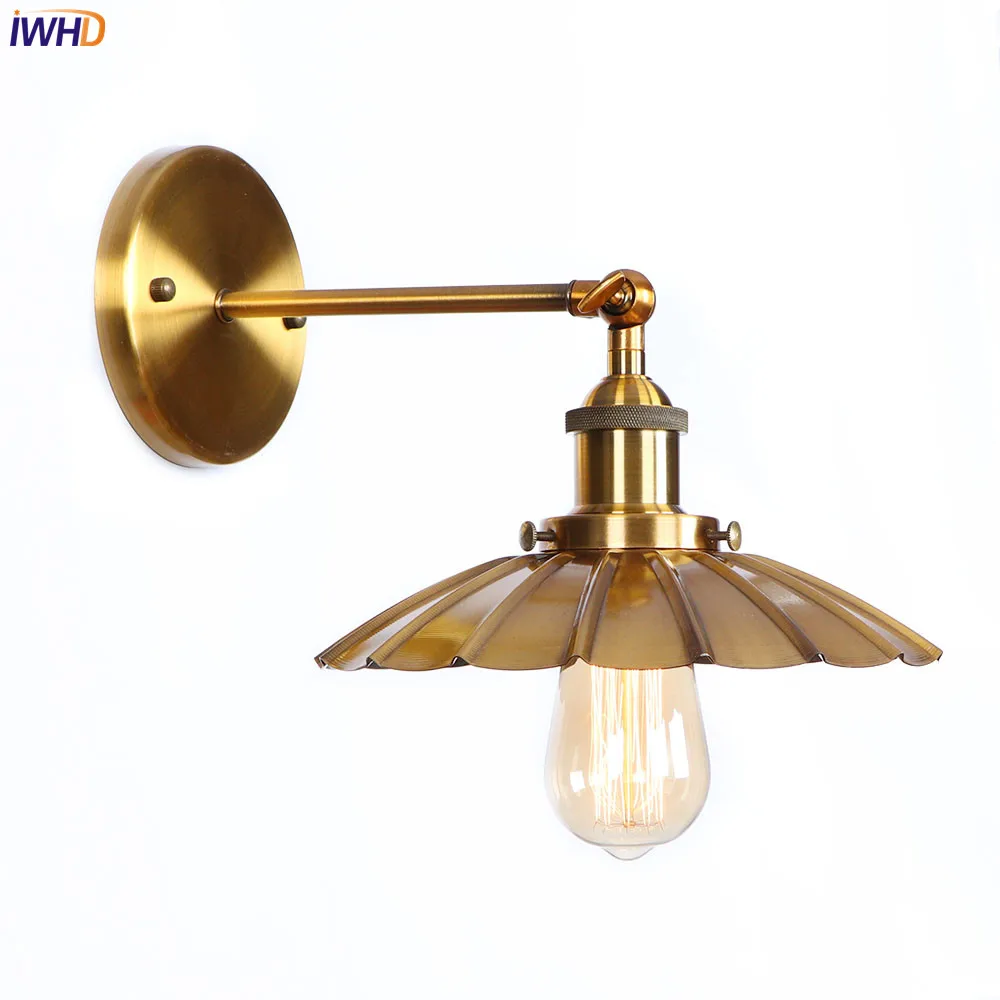 

IWHD Iron Golden Antique Wall Lights LED Edison Bedroom Living Room Retro Loft Style Industrial Wall Lamp Vintage Wandlamp