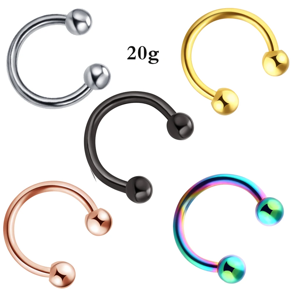 

TIANCIFBYJS 16G 20G Stainless Steel Nose Hoop Ring Women C-Shaped Screw Nose Studs Cartilage Earring Body Piercing Jewelry 1pcs