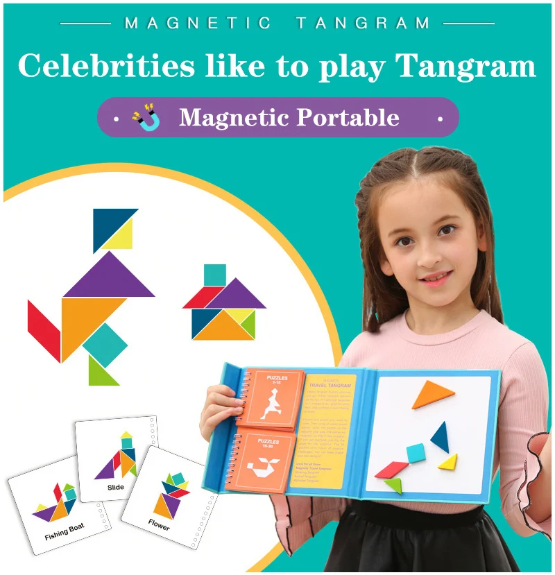 

3D Wooden Puzzle Set Children Montessori Educational Toys Jigsaw Magnetic Tangram Puzzles Olympiad Juegos Baby Toy Kid Gifts