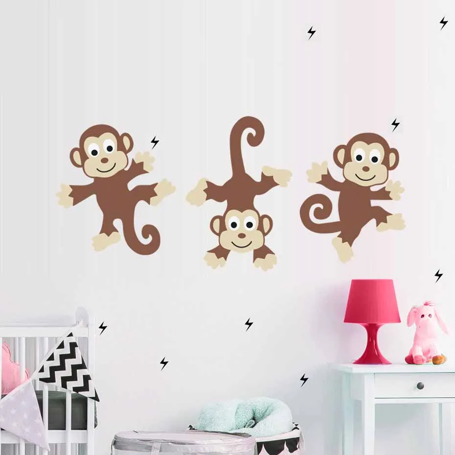 Cartoon Cute Bunch Monkeys Vinyl Color Wall Art Stickers For Nursery Children's Bedroom Removable Decals Poster Wallpaper | Дом и сад