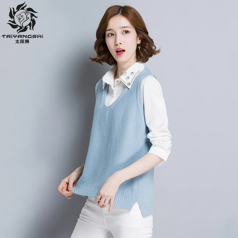 Women Vest Spring Autumn Casual Loose Sweater Vest Sleeveless V Neck