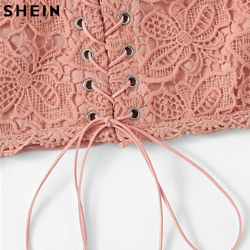 SHEIN Кружевной Топ На Бретельках С Шнуровкой Ажурный Без Рукавов|Топы| |