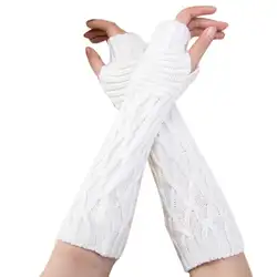 2017, Новая мода вязание Перчатки Для женщин зима запястье рука Теплее пальцев трикотажные длинные Прихватки для мангала варежки однотонные