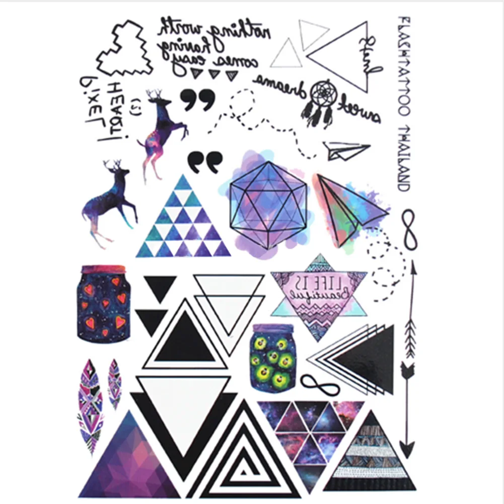 

1Sheet New Body Art Temporary Tattoo Stickers Colored Deer Triangle Geometric Arrow Glitter Tatoo Sticker