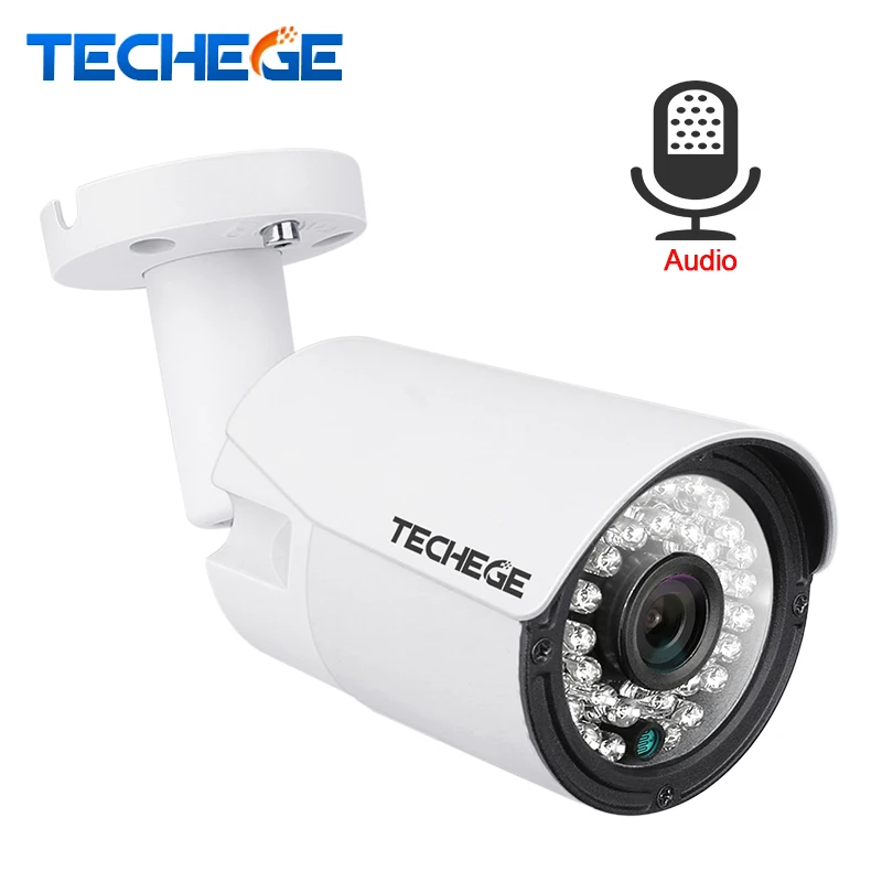 Goedkoop Techege 2.0MP Audio POE IP Camera Nachtzicht Waterdichte IP66 ONVIF Bewegingsdetectie Xmeye IP Cam DC 12 v 48 v PoE Optioneel