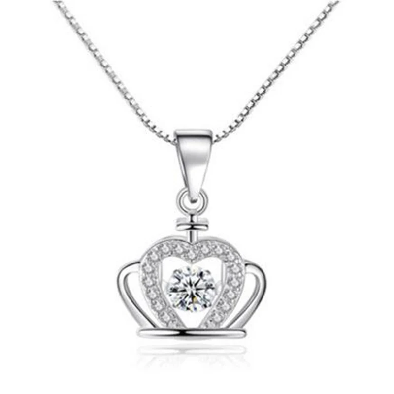 

Luxurious 925 Sterling Silver Crown Necklace Tremble Crystal Smart Necklaces Pendant Korean Trendy For Women BFF Holiday Jewelry