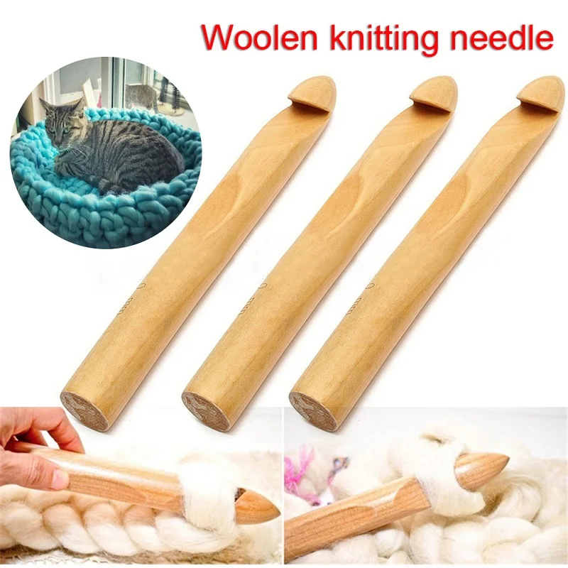 Jumbo Bamboo Handle Crochet Hook Super Thick Yarn Iceland Knitting Weaving Needle Knit Accessory