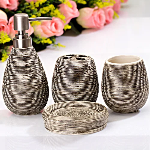 

Brief Ocean Style Washing Room Sets Ceramic Bathroom Accessories 4 Sets Toothpaste Toothbrush Holder Soap Emulsion Bottle