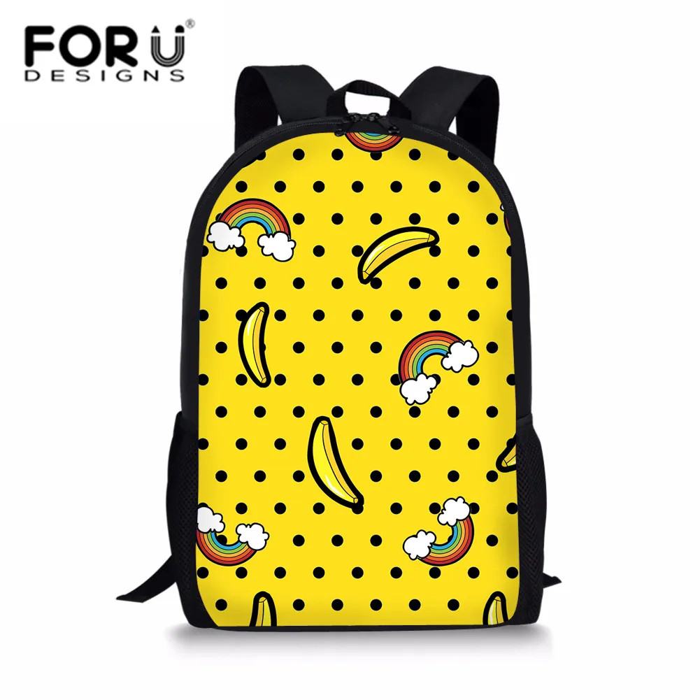 

FORUDESIGNS Schoolbags Primary School Girls Children Cartoon Banana School Bag Rainbow Student Bookbag Women Travel Backpacks
