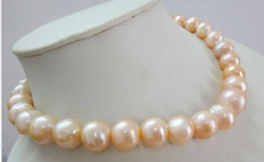 

HOT 18" 9-10mm south sea genuine gold pink nuclear near round pearl necklace a(5.18)