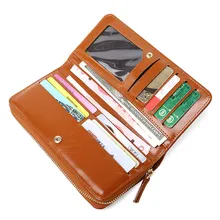 2019 New Women Designer Hasp Phone Pocket Oil Wax Leather Purse for Female Long Wallets Ladies Clutch Card Holder Purses Wallet