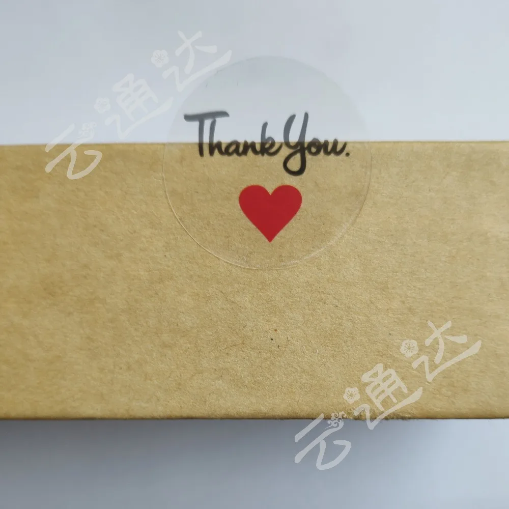 

100pcs 30*30mm 1.18" Round Transparent Thank you Sealing Sticker Red Heart