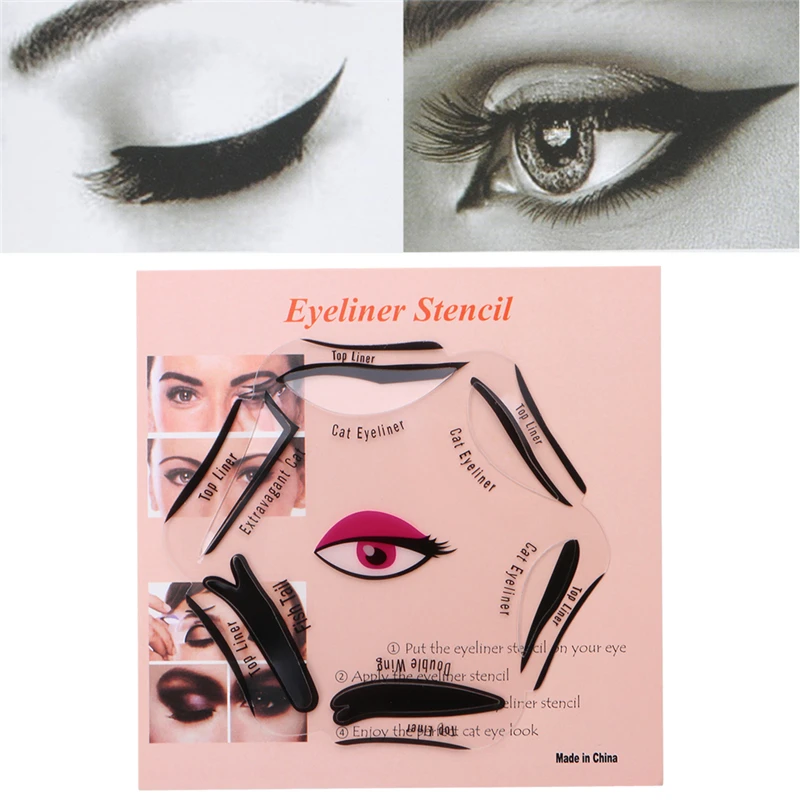 

GUJHUI 6 In 1 Eyeliner Stencil Set Template Quick Cat Smoky Tool Eye Liner Makeup Guide Tool