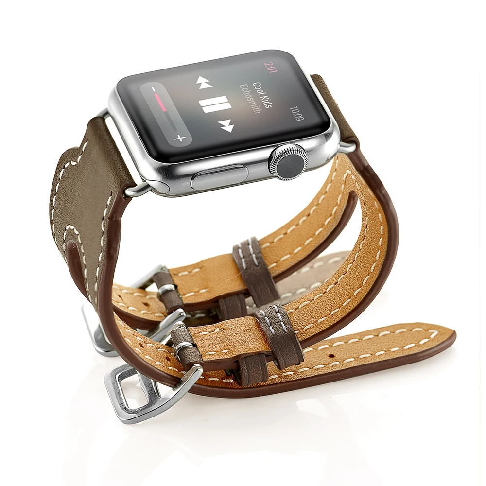 Обувь из натуральной кожи с двойной пряжкой манжеты ремешок для наручных часов Apple Watch 44/42/40/38 мм кожаный браслет для наручных часов Ремешок для наручных часов iwatch, 5 4 3 2 1