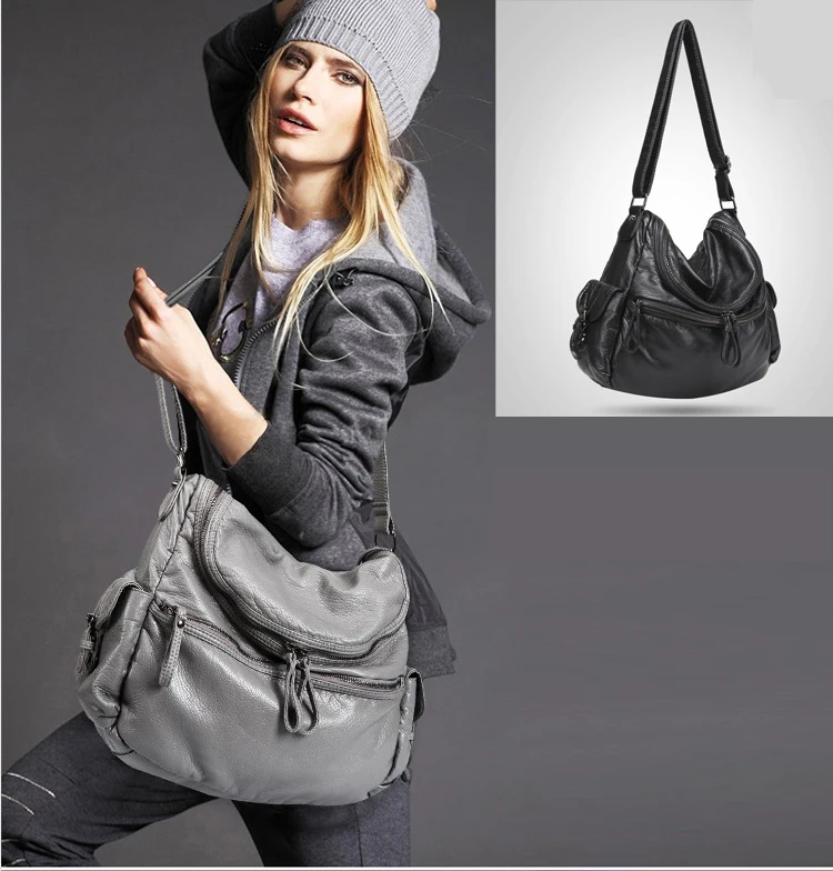 Soft Leather Big Women Messenger Bags Soft Women Crossbody Bag Black Handbag Purses and Handbags ...