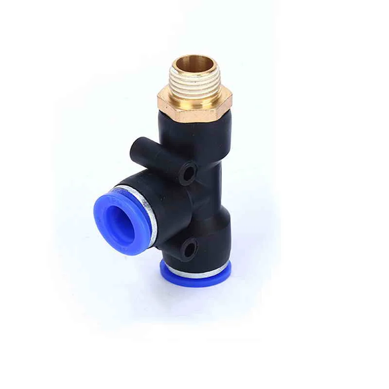 Pneumatic Connector T Shape Tee Air Fitting BSPT Male Thread 3 Way Pipe Coupler