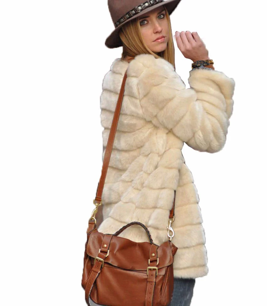 Пальто из искусственного меха г. Новая зимняя S-4XL в европейском и американском стиле, большие размеры, приталенное пальто с длинными рукавами, белое, черное, бежевое, модное пальто из искусственного меха LR293 - Цвет: beige