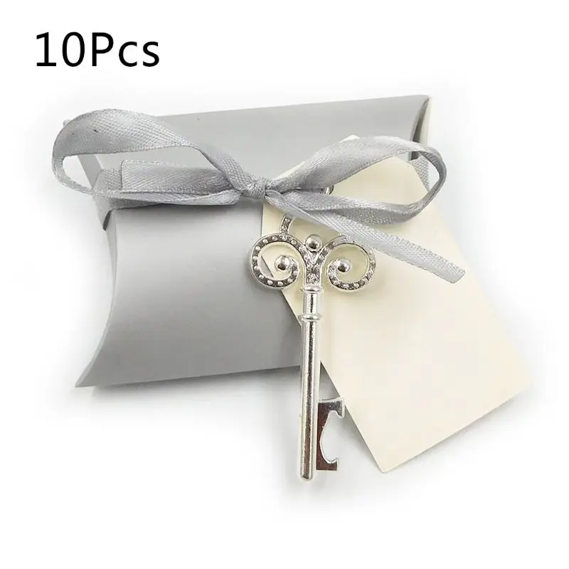

10 Pcs/Set New Creative Bottle Openers With Candy Box Key Paper Tag Ribbon For Wedding Party Festive Souvenir Gift Supply #710