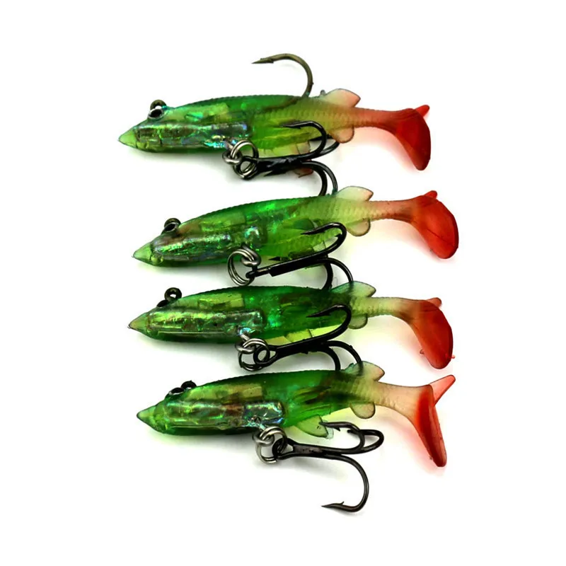 Hot selling 4pcs/lot 80mm 11g Pesca Soft Bait Fishing Lure Lead Jig Head Fish Lures Tackle Sharp
